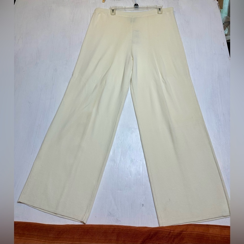 Grace Golden Lady Wide Leg Knit Pants Ivory Pull On Lounge XL NWT Rayon Blend - Picture 2 of 14